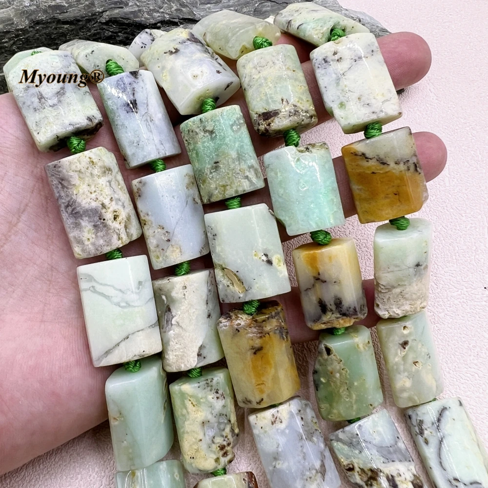 

18x25MM 15PCS Rectangle Shape Faceted Natural Green Chrysoprase Cutting Slice Pendant Beads MY230763