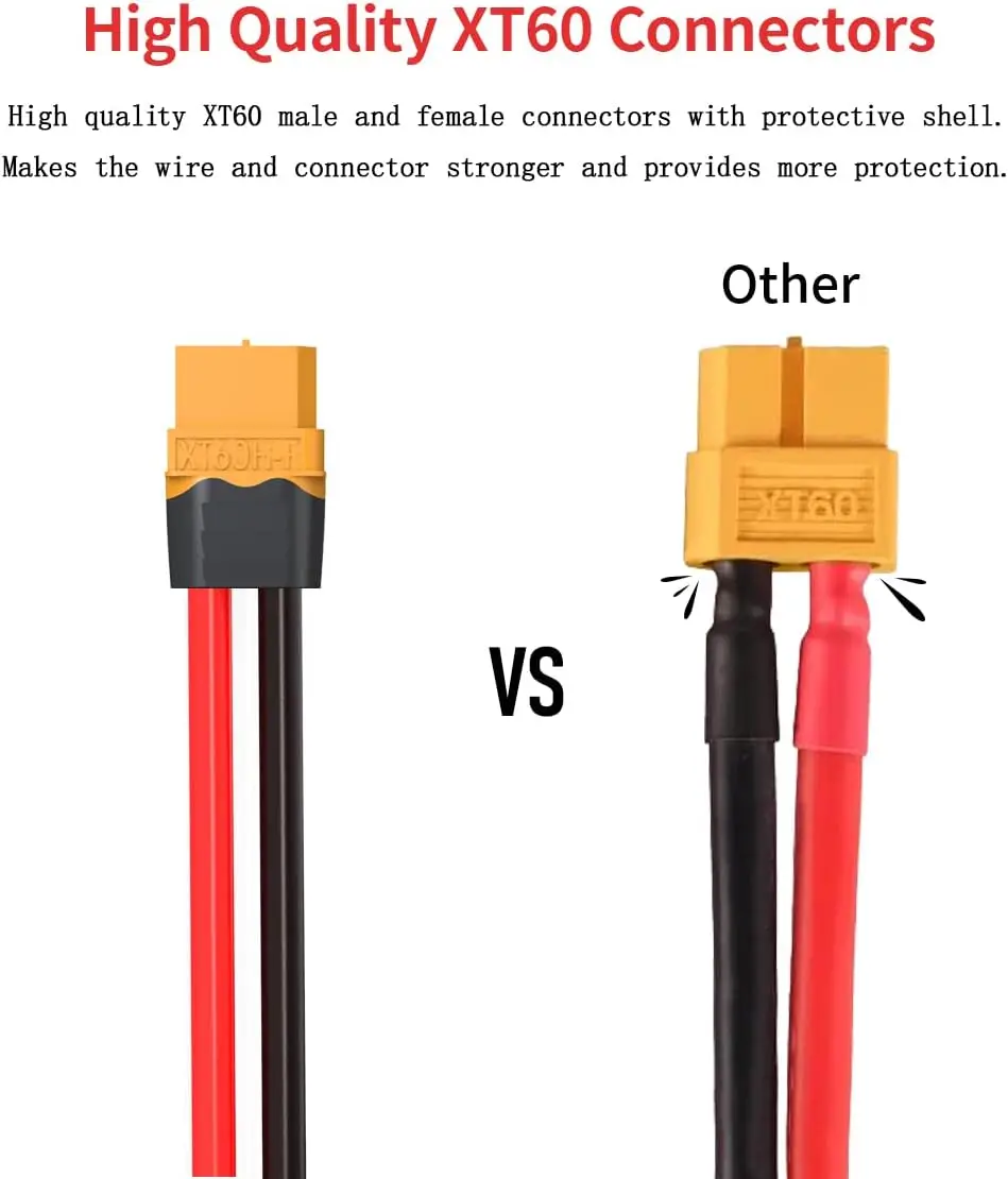 Superbat XT60 - XT90 어댑터 4개 12AWG XT60 암형 - XT90 수형 커넥터 케이블 RC 리포 배터리 드론용(6인치)