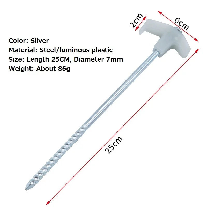 4/8/10Pcs Luminous Camping Metal Tent Pegs 25cm Length Florescent Screw Thread for Tent Stakes Steel Nails for tent pegs camping tent accessories