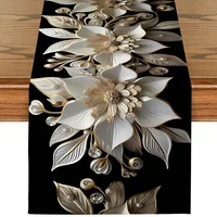 1 Piece of Elegant White and Gold Floral Table Runner, Durable Polyester Fiber, Rectangular |   Perfect Suitable for Holiday Meals and Outdoor Parties 1