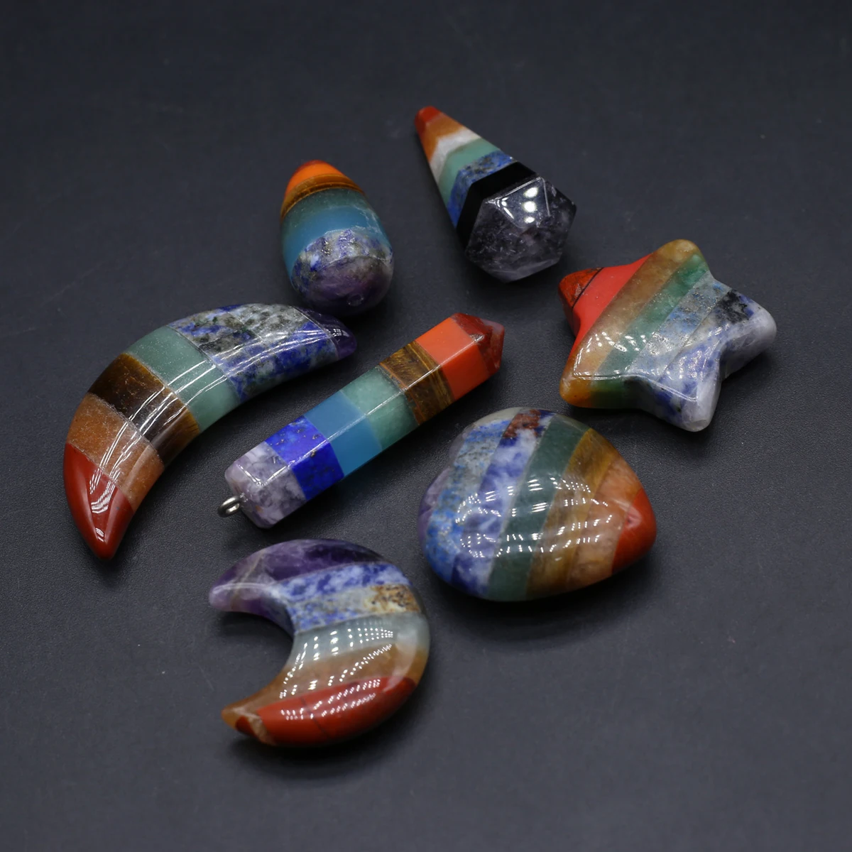5PCS Geometric Shape Seven Chakras Natural Stone Splice Colorful Pendant Jewelry Making DIY Necklace Accessories Charm Gift