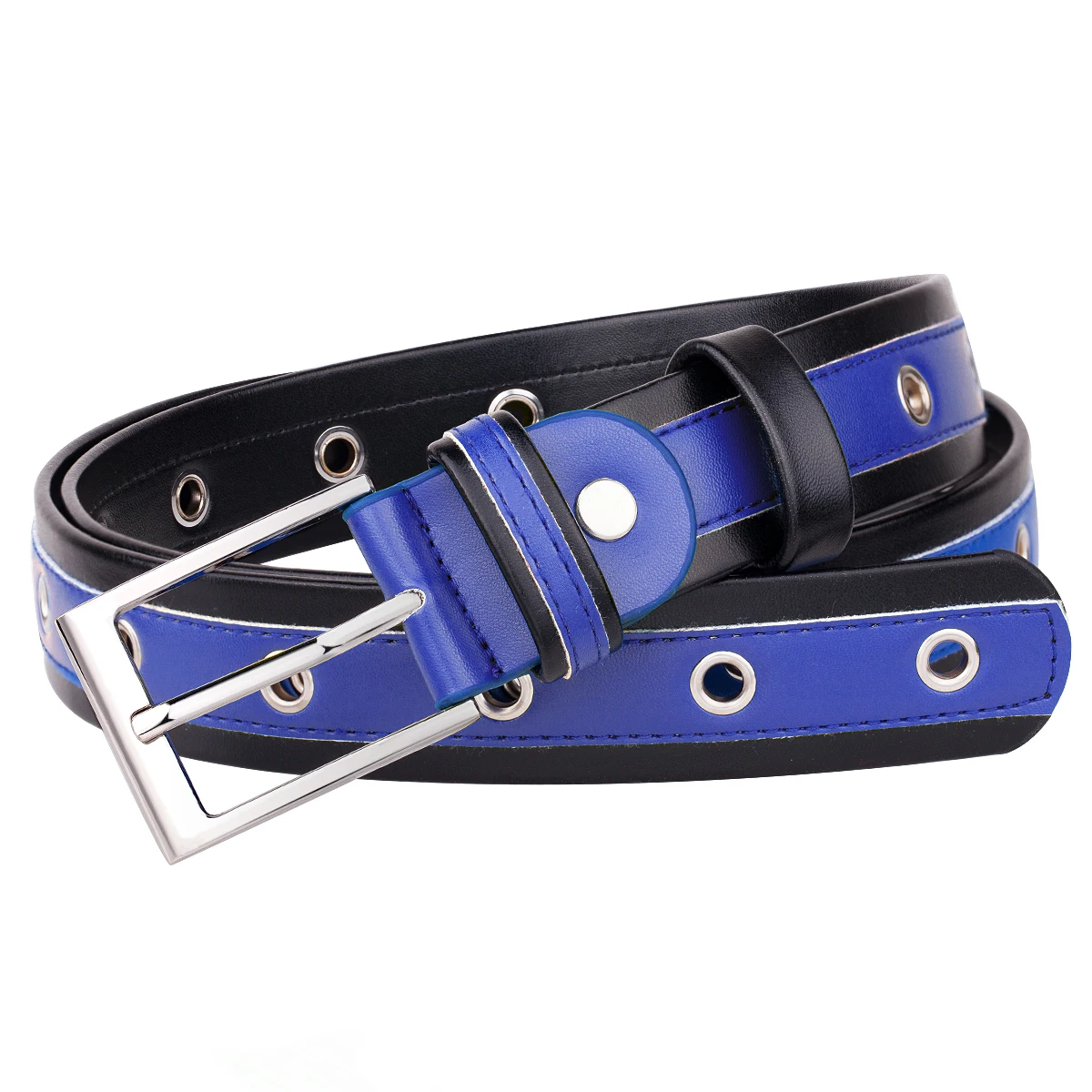 

Double Color PU Leather Belt for Women Men, Adjustable Single Prong Buckle Two Color Grommet Waist belt for Jeans Dresses