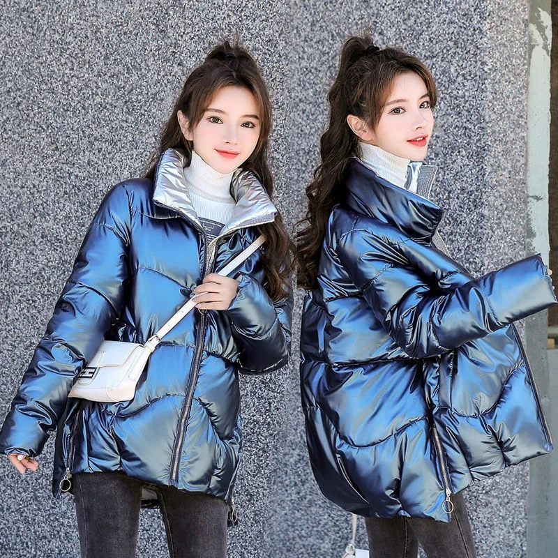 

Парки, пальто, корейская мода 2023, парки, куртка с хлопковой подкладкой, яркое короткое зимнее корейское свободное хлопковое пальто без стирки для женщин