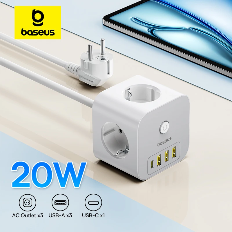 Baseus 20W Fast Charger Power Strip 3AC Outlet Desktop Charging