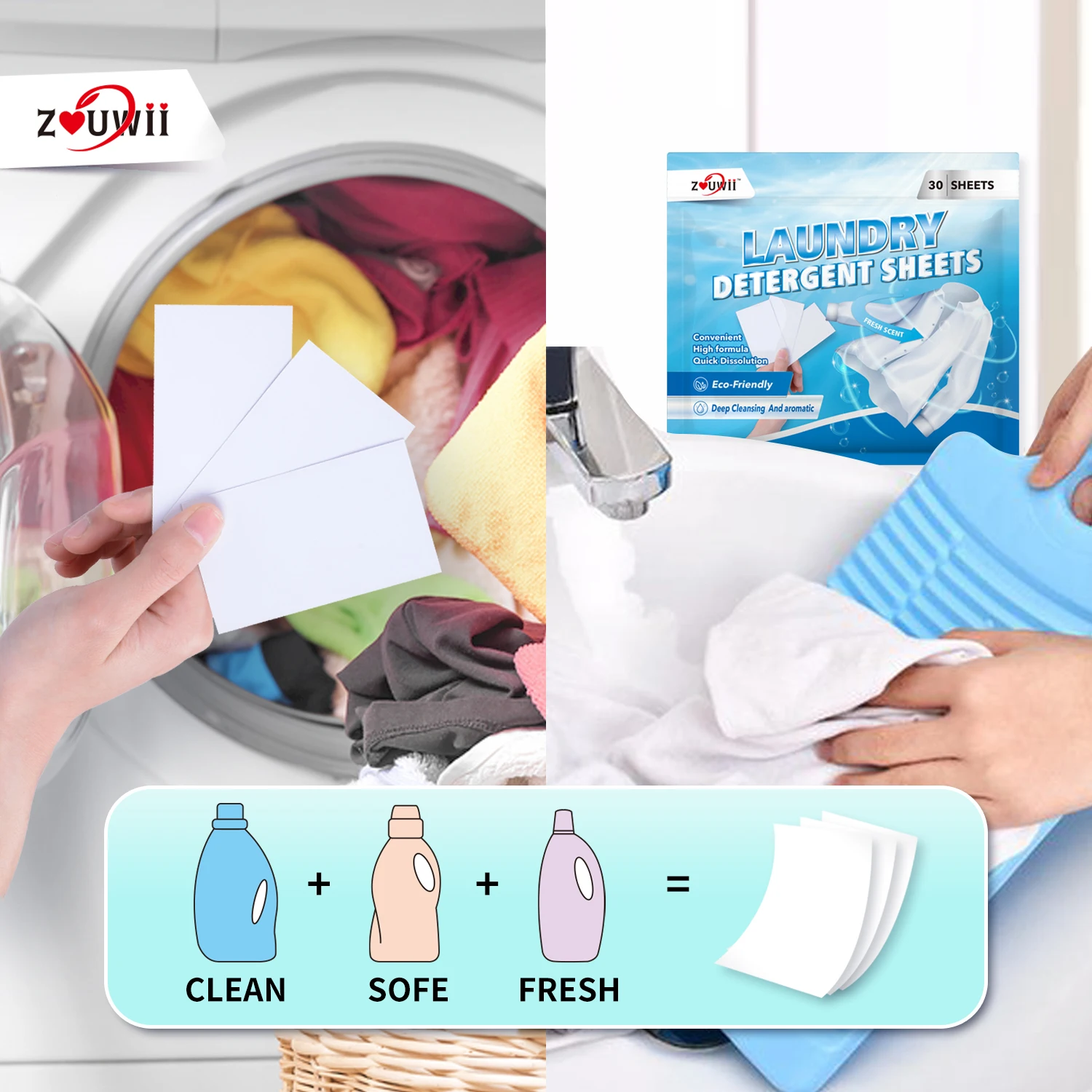 30pcs Laundry Tablets Liquidless Laundry Detergent Sheets Strong Decontamination Detergent Sheets laundry soap