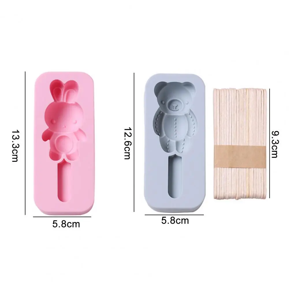 Ice Cream Mold With 20 Sticks Silica Gel Bear Rabbit Shaped Popsicle Mold Silicone Mold DIY Ice Cube For Summer Kitchen Gadget