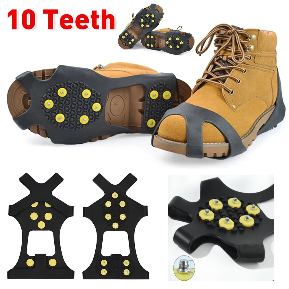 Climbing Crampons 10 Studs Snow Ice Claw Anti-Skid Snow Ice Thermo Plastic Elastomer Climbing Shoes Spikes Grips Cleats Over Shoes Covers