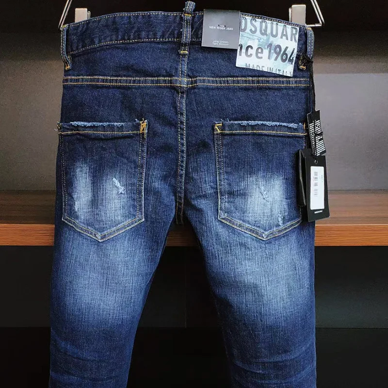 New Worn Simple DSQ Men's Slim Hole Versatile Stretch Jeans Tight Small Straight Tube Washed Worn Waist Style 5