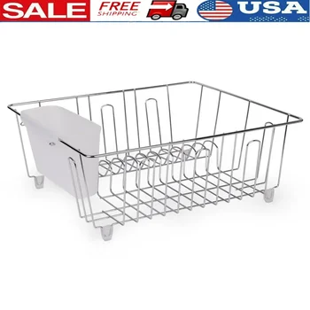 Small Wire Dish Rack Kitchen Organizer with Cutlery Cup Compact Dish Drainer Stainless Steel Countertop Drying and Storage 1