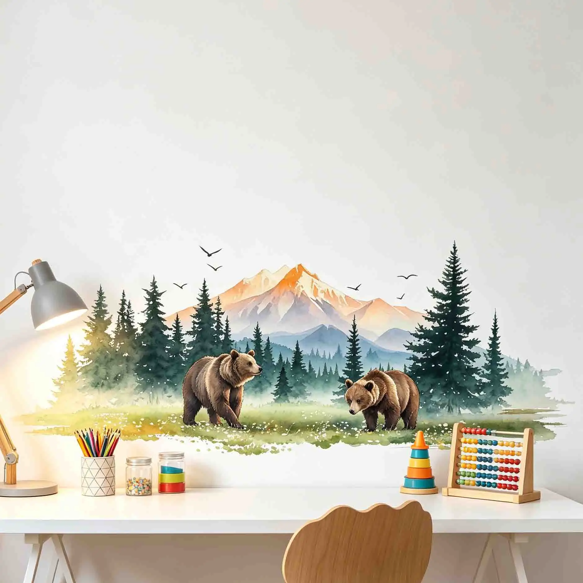 Nature Scenery Brown Bear Self-Adhesive Wall Decor Sticker