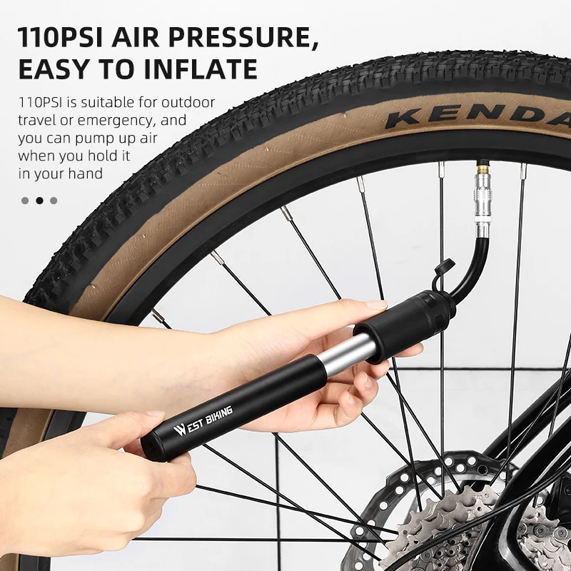 WEST BIKING Mini Portable Bicycle Pump 110PSI Hand Air Pump MTB Road Bike Tire Inflator With Extension Hose Cycling Accesories