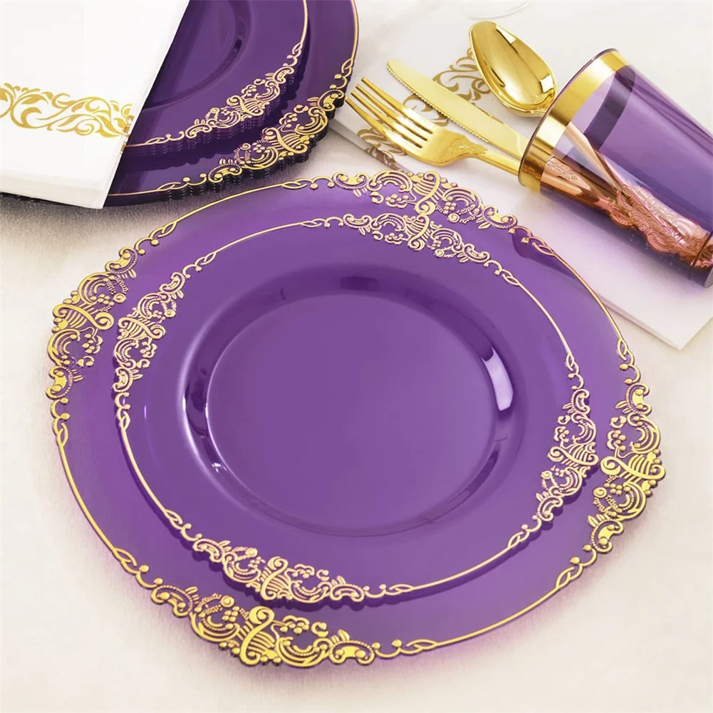 25pcs Plastic Plates Include 10.25inch Dinner Plates 7.5inch