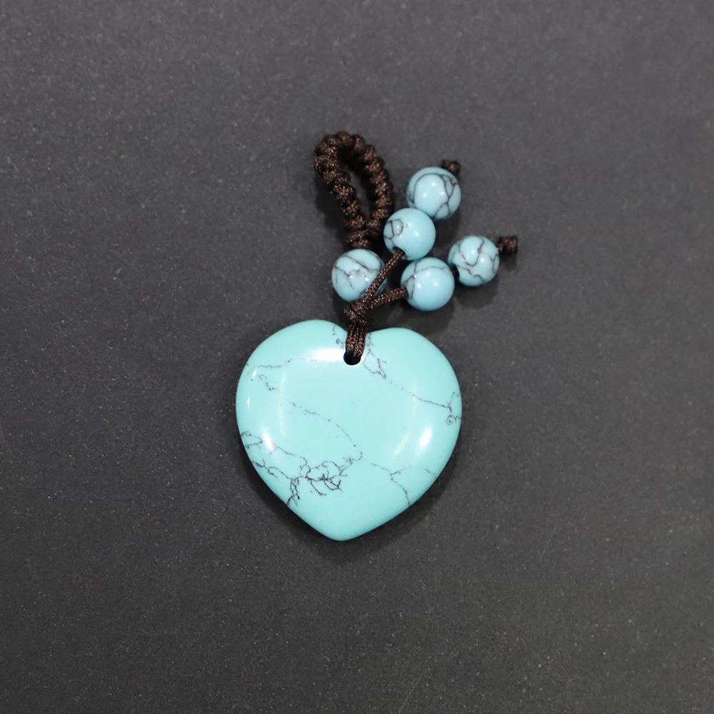 25mm Natural Stone Heart Keychain Love Pendant Necklace Purple Crystal Sodalite Braided Rope Charm Jewelry Gifts Accessories 4Pc