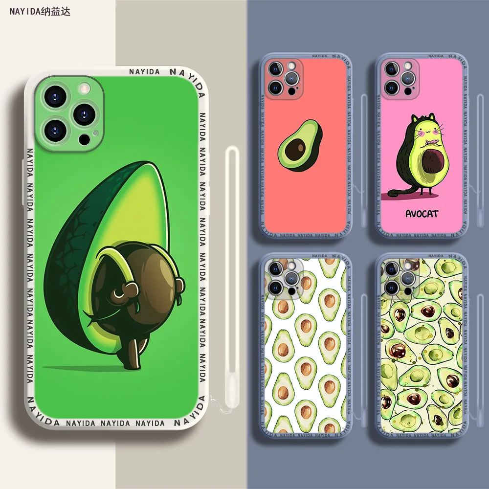 

Phone Case For iPhone 14 13 11 12 Mini Pro Max XS XR X Soft Silicone TPU Cover lovely fruit avocado Cute