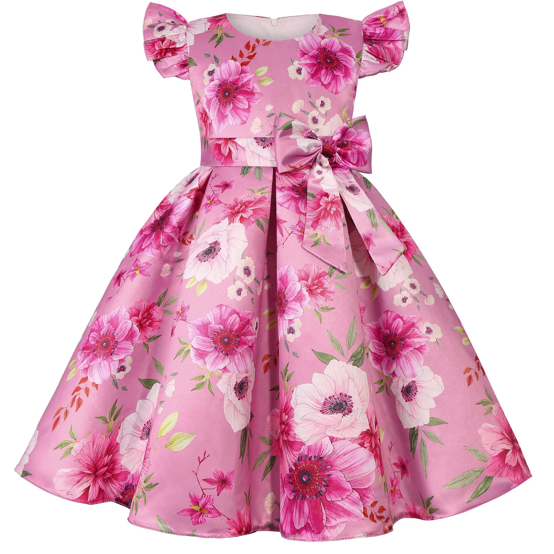 

Летнее платье для девочек с принтом роз, свадебные платья принцессы для дня рождения, атласные детские платья, платья для девочек, Рождественская одежда