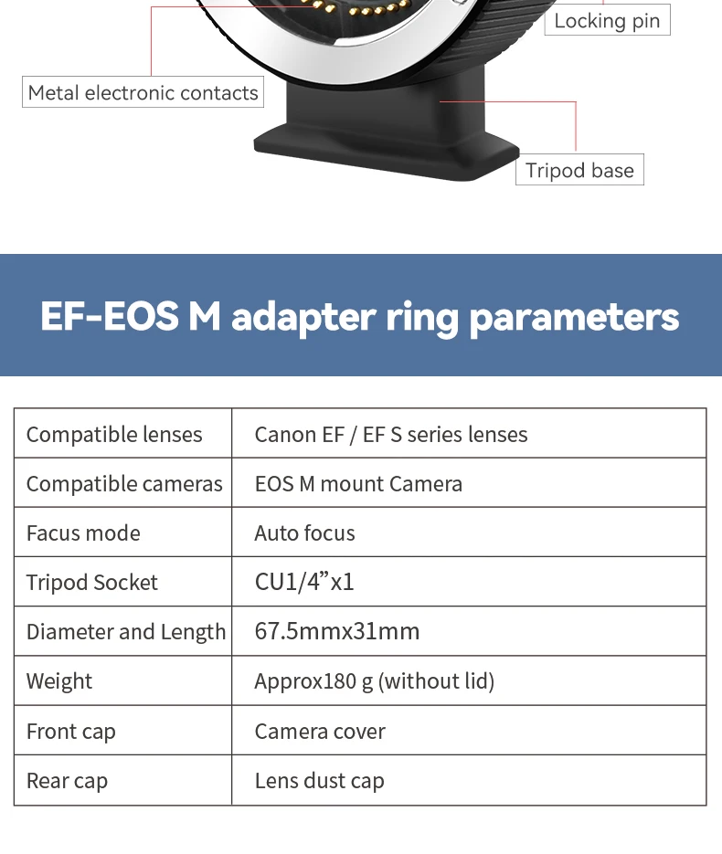 7artisans EF-EOS M Lens Adapter Ring Auto Focus Lens Mount Compatible with EF/E