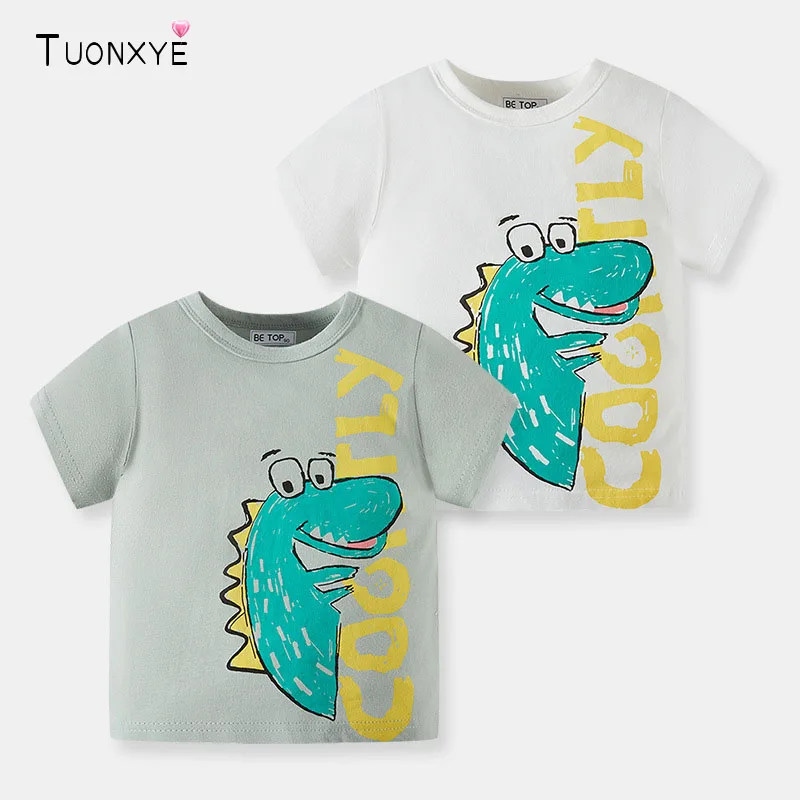 

TUONXYE Summer Boys Short Sleeve T-shirt Cute Cartoon Dinosaur Knitting Soft Cotton Casual Breathable Children's Top Clothes
