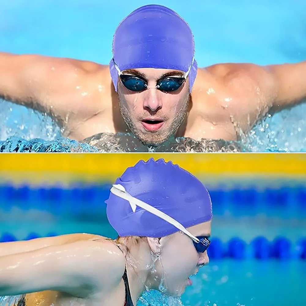 1pc Swimming Cap, Men's and Women's Swimming Cap, Waterproof Cap, 1 Nose Clip, 2 Rarplugs, 3D Rar Ergonomic Design, For Adults 5