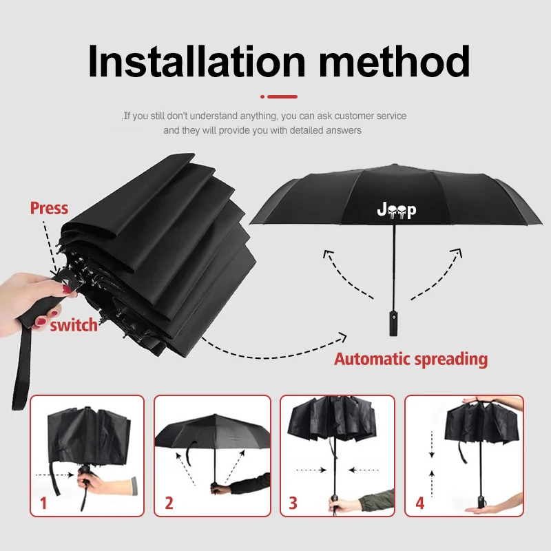 12 Bone Car Fully Automatic Business Sunshade Folding Umbrella For Jeep Patriot Renegade Wrangler JK JL Liberty Trailhawk
