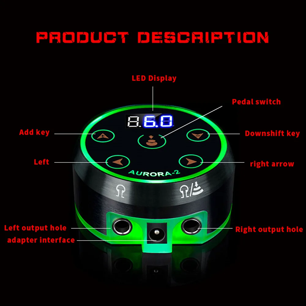 Aurora 2 and Aurora 1 Tattoo Power Supply Black Silver Digital LED Touch Display Adapter Coil and Rotary Tattoo Machine Pen tattoo power supply