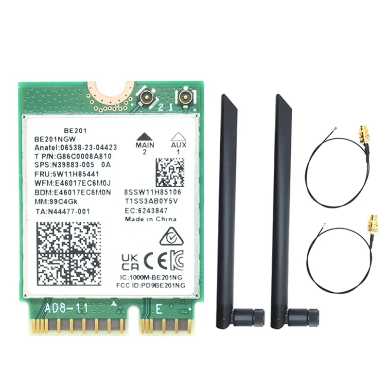 BE201 BE201NGW WIFI7 카드 M.2 Cnvio3 8774Mbps 트라이밴드 BT5.4 무선 WIFI 모듈(8DB 안테나 포함) Win10/11 64-Bit-A31R용