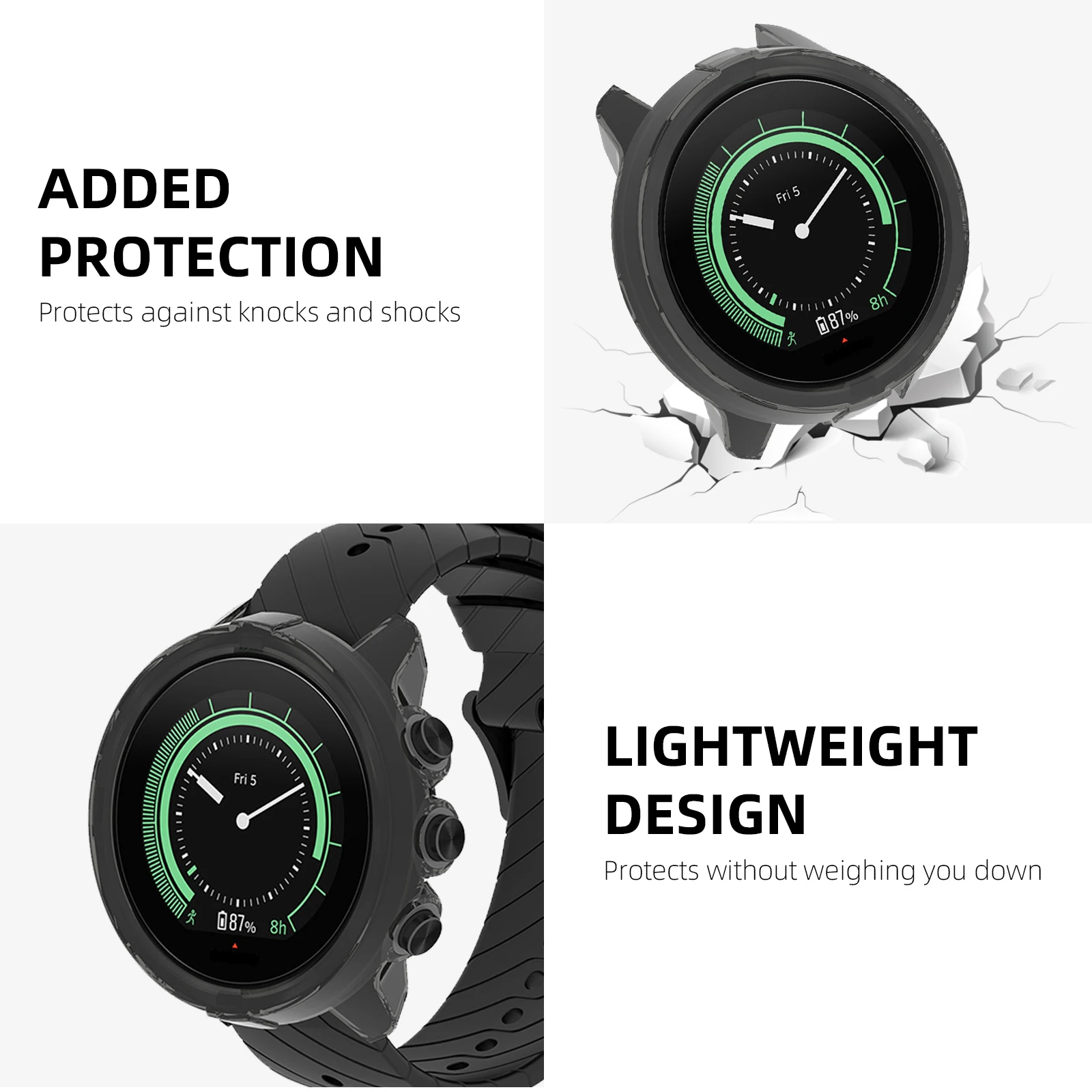 Suunto 9/7 스크린 보호대 강화 유리 및 소프트 TPU 보호 범퍼 커버, Suunto 9 Baro 액세서리 세트, 유리 및 케이스