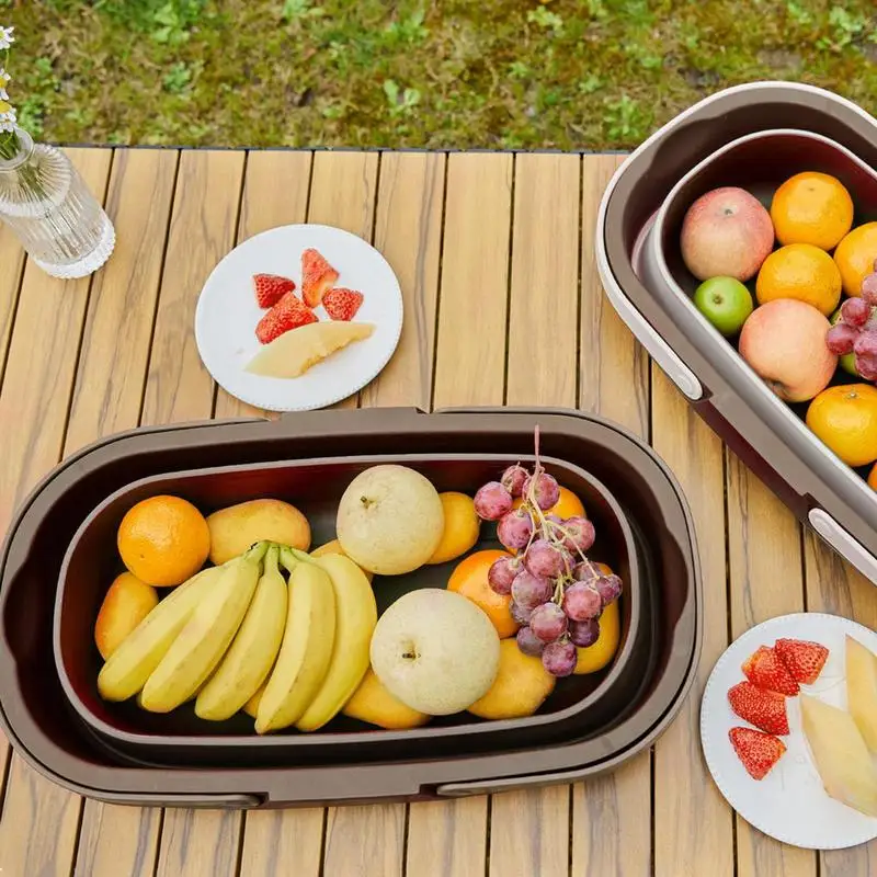 Foldable Storage Basket With Lid Table For Picnic Fruit Camping Equipment Outdoor Accessories Supplies Kitchen Organizer Box