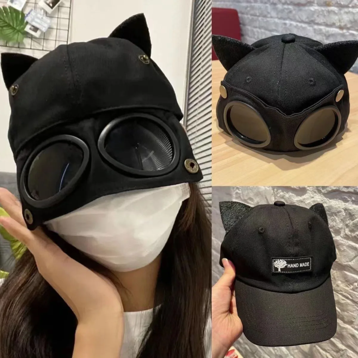 

Caps Cat Ears Pilot Glasses Baseball Hat Women Men Sun Visor Cap Spring Summer Reverse Wearing Snapback Cap Cycling Cap