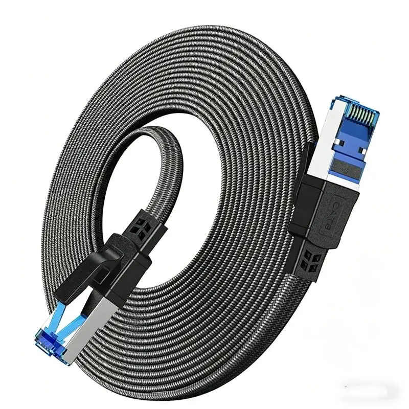 【C】1Pc 고속 CAT8 이더넷 케이블 40Gbps 2000MHz RJ45 플랫 및 라운드형 인터넷 라우터용 스마트 TV 서버 게임용 패치 코드