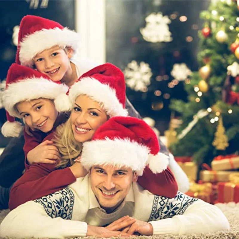 Christmas Plush Hat for Adult Kids Thicken Warm Santa Claus Xmas Hats Cap Merry Christmas New Year Festival Party Decoration