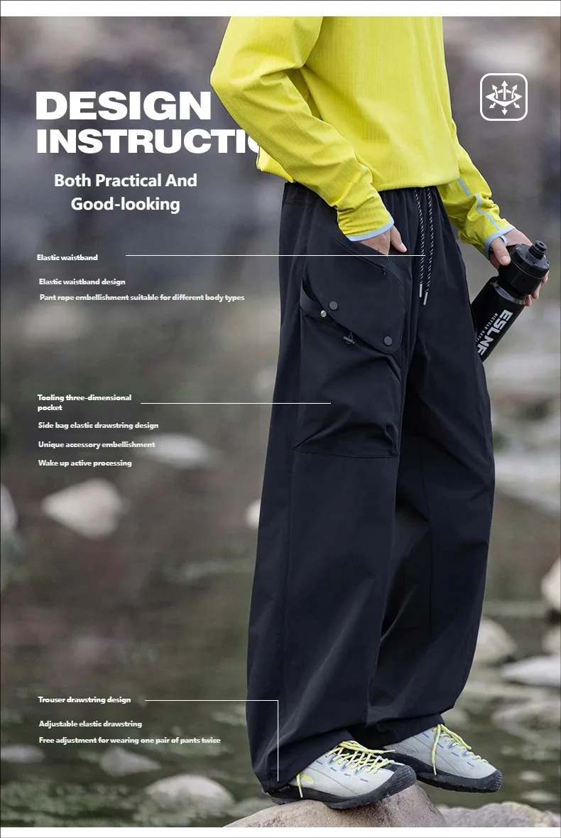 Men's Green Quick Dry Cargo Hiking Pants with Drawstring Waist
