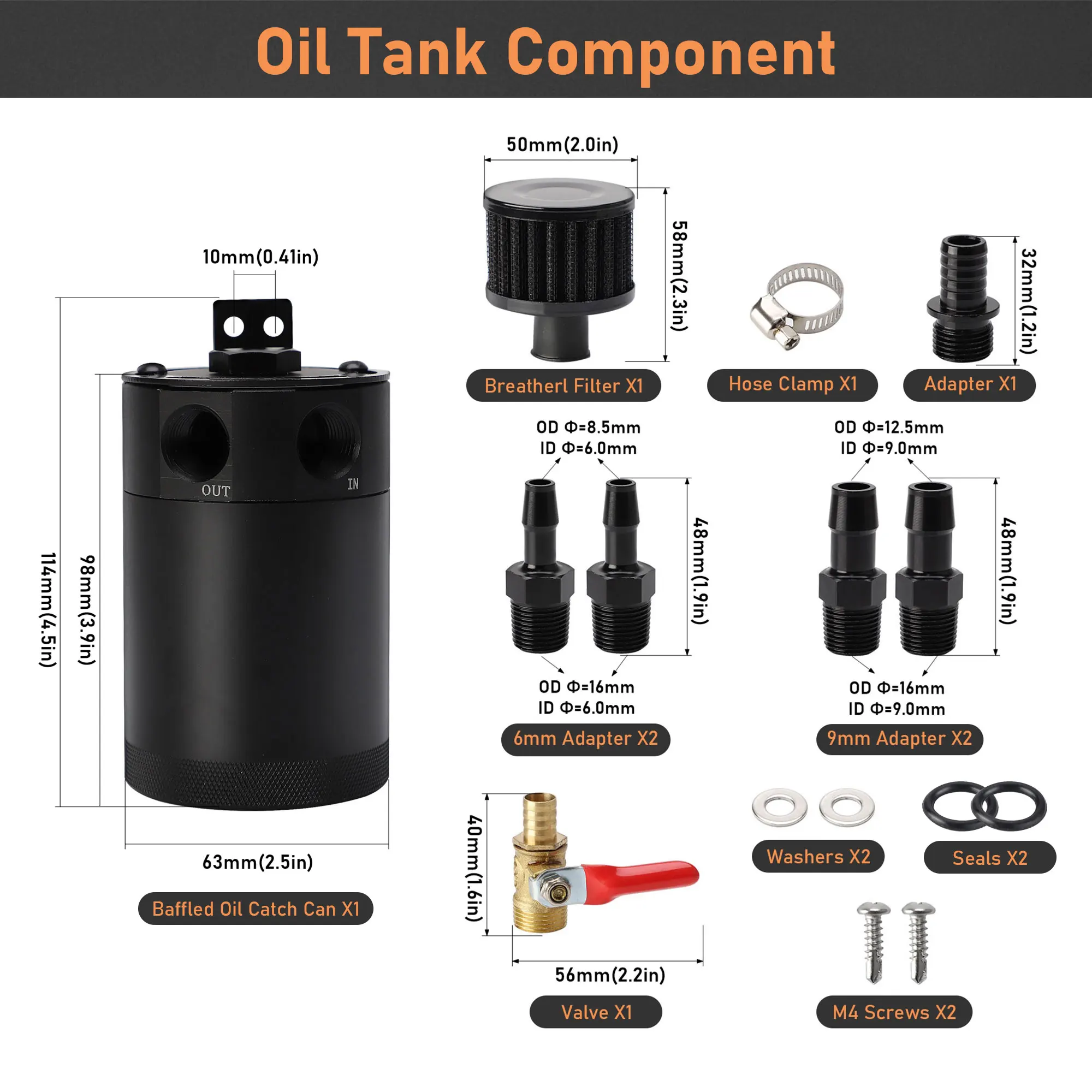 150ml 2-Port Baffled Reservoir with Drain Valve Breather Cylinder Filter Kit Car Aluminum Reservoir Oil Catch Can Tank Oil Catch Can Tank