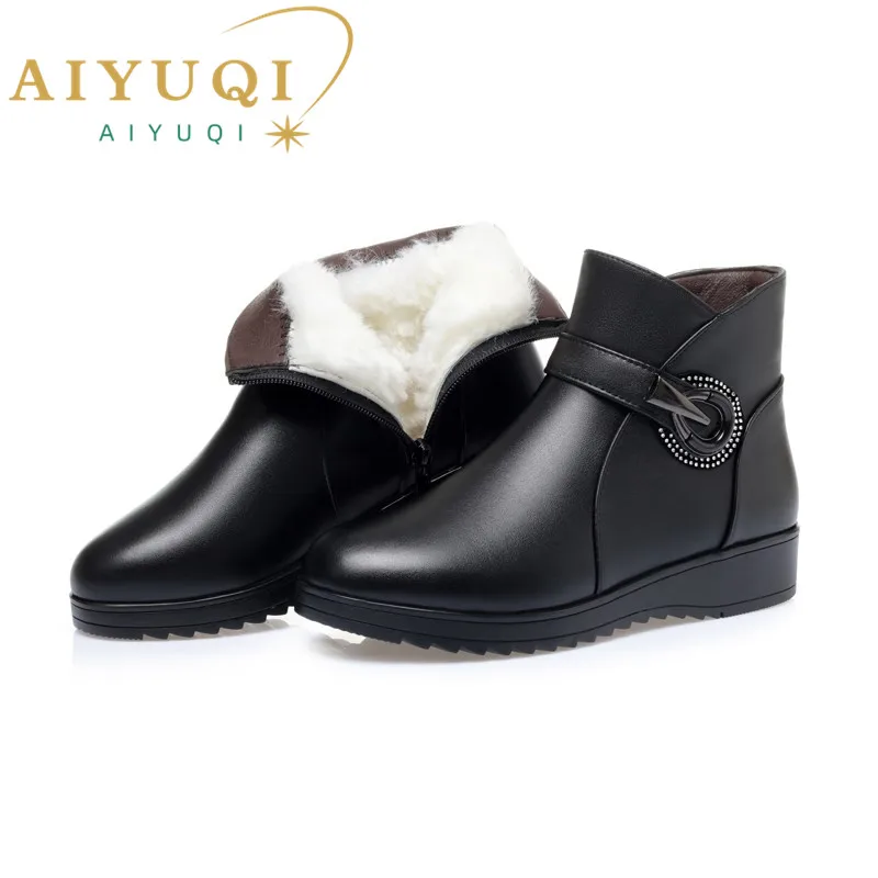 Aiyuqi Mother Winter Boots Zeppe Large Size 41 42 43 Stivali Corti Da Donna Shiny New Natural Wool Warm Antiscivolo Stivali Da Neve Femminili