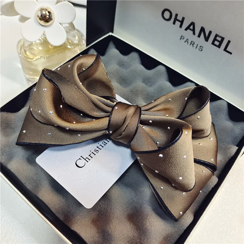 Hot Sale Bow Hairpin Houndstooth Plaid Hairpin Rhinestone Temperament Ponytail Clip Spring Clip Girl Woman Party Jewelry Gift high end jewelry microfiber storage box large capacity multi layer jewelry box diamond plaid pu leather car line jewelry box