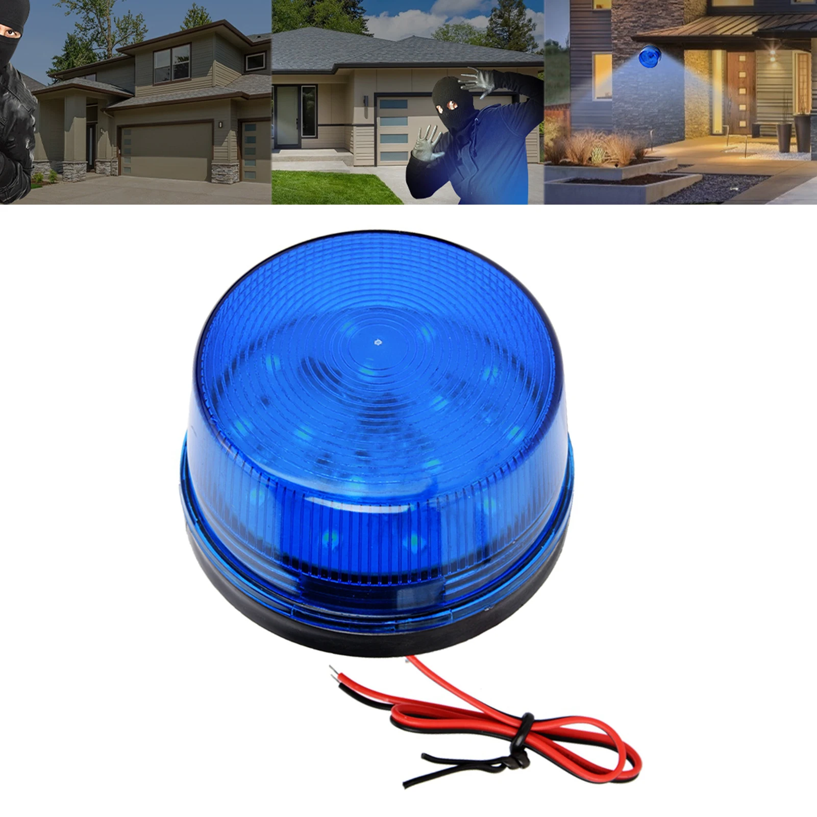 Security Alarm Light 12V Blue LED Strobe Beacon Emergency Alarm Warning Flashing Light without Sound Warning Lamp