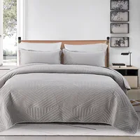 Plush Velvet Quilt Set, Bedspread on the Bed, Embroidered Comforter, Lightweight Quilted Bed Cover, Padding Coverlets, King 3Pcs 6