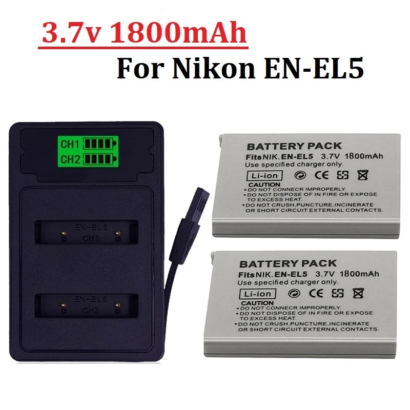 En-El5 Enel5 Batteria + Caricabatterie Led 1800Mah Per Nikon Coolpix P530 P520 P510 P100 P500 P5000 P5100 P6000 3700 4200