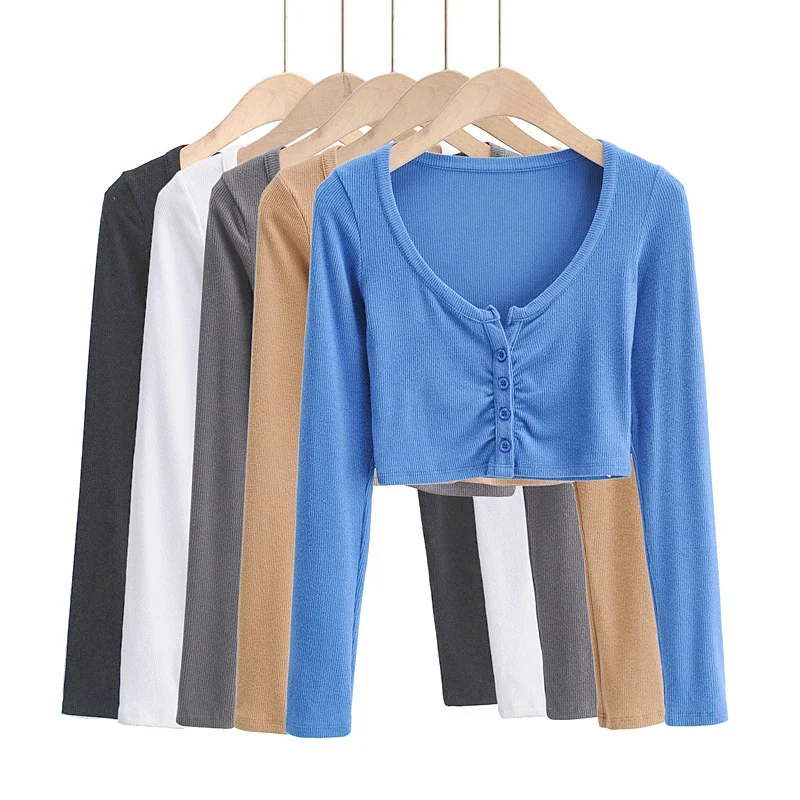 Sexy Women's V-Neck Tank Tops T-Shirt Short Sleeve Solid Color Button Crop Top Clubwear Top Summer Slim Short T-Shirt For Womens