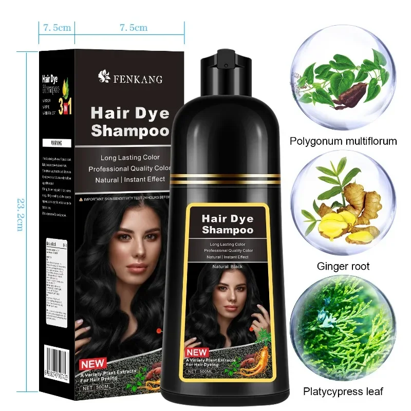 Hair Dye Shampoo 500ml 3in1 Natural Black Hair Dye Covering White Herbal Components 7 Color for Women and Men