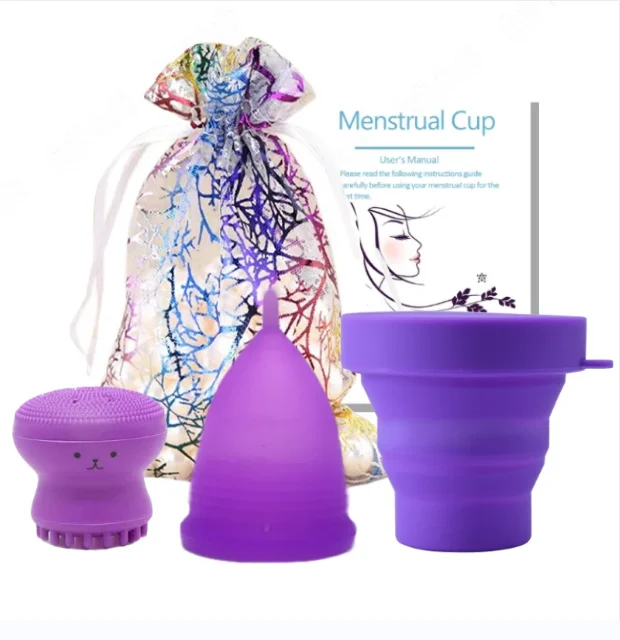 

Medical Grade Silicone Menstrual Cup Feminine Hygiene menstrual Period Cup Reusable Menstruation Collector&Face Cleansing Brush