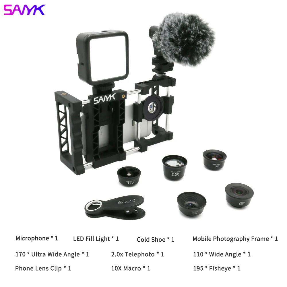 SANYK Stabilizer Phone Anti-shake Gimbal Vlogging Kit Microphone Led FillLight Lens Set Phone Cage Smartphone Rig camera gimbal stabilizer phone stabilizer selfie stick for Livestream