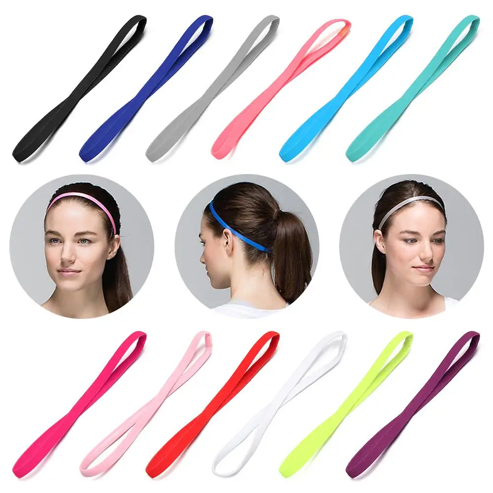 Sports Headbands Super Fine Candy Color Women Yoga Hair Bands Sports Headband Girls Sport Anti-slip Elastic Rubber Sweatband Football Running