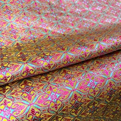 Elegant Vintage Floral Damask Silk Satin Brocade Jacquard Fabric for Sewing and Upholstery (Yellow pink)