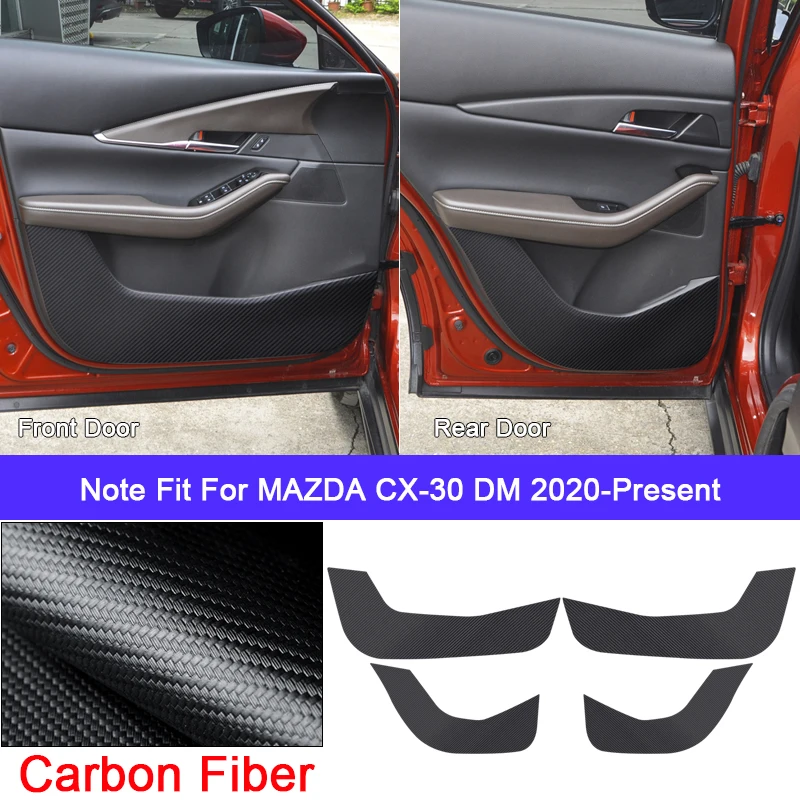 Coussretours anti-coup de pied de porte de voiture pour Mazda CX-5 CX-30 KF  DM 2012-2025 Film de protection en cuir Autocollant de protection  Accessoires en carbone 4 pièces