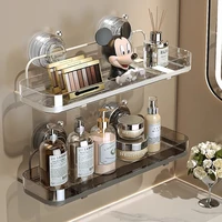 Bathroom Shelf Strong Suction Cup Non Perforated Wall Mounted Kitchen Shelf Household Storage Iron 1