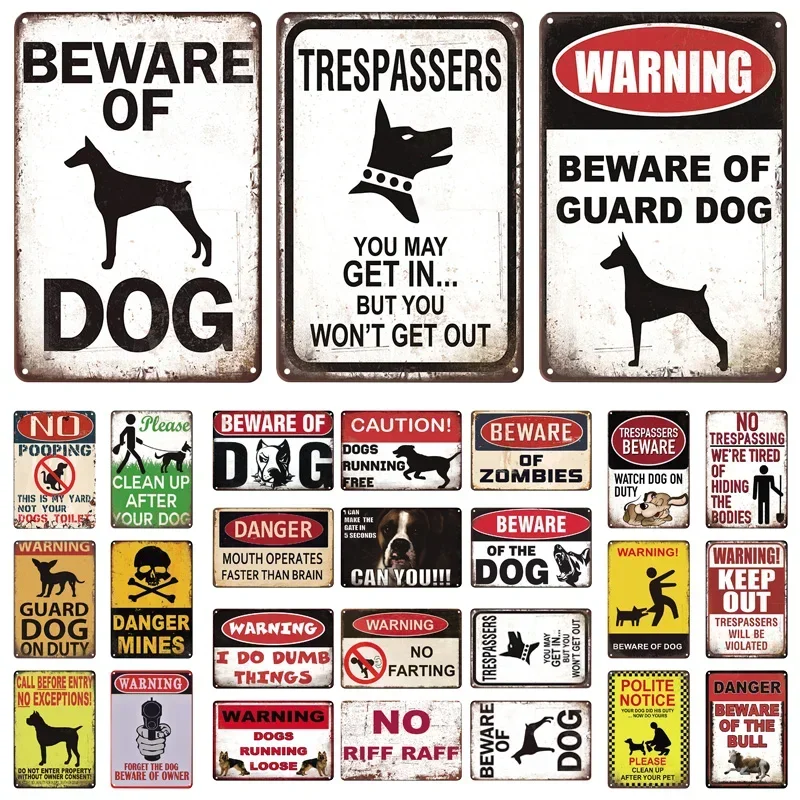 V Safety Guard Dogs/Keep Out - Paesaggio 300 x 100 mm - Vinile autoadesivo - Segnale di sicurezza effetto alluminio