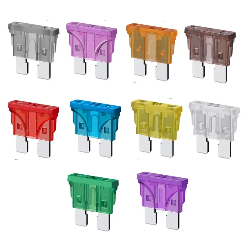 100Pcs 10Value 2A 3A 5A 7.5A 10A 15A 20A 25A 30A 35A Assorted Standard Blade Fuse Assorted Kit