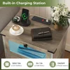 Farmhouse Night Stand Set of 2 with LED Lights and Charging Station, Rustic Oak Nightstand with Drawers 4