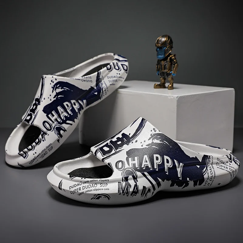 Tofflor för kvinnor och män Halkfria tofflor för inomhus utomhus Mjukt skum skjutreglage med tjock sula_voghion.com