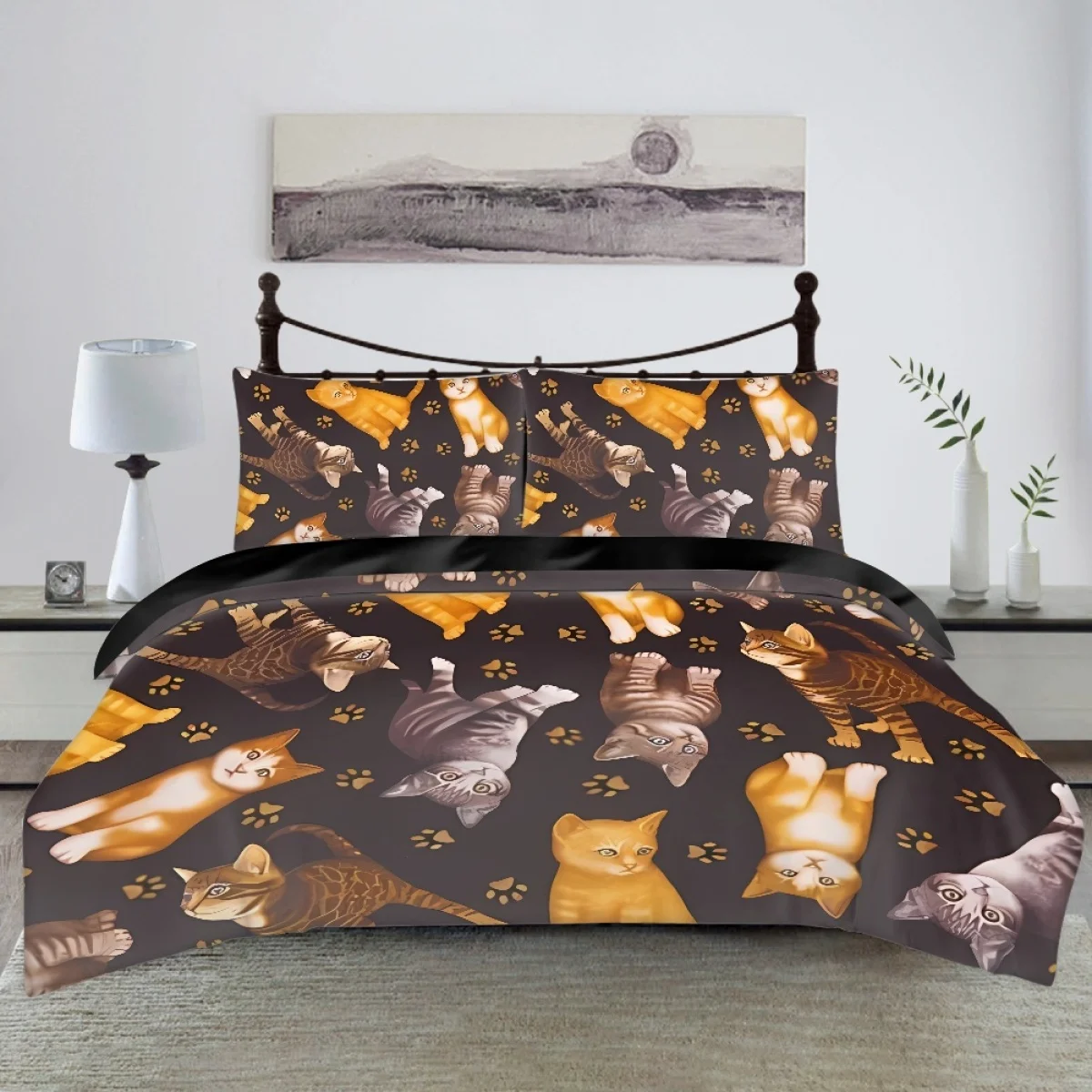 

TOADDMOS Cartoon Cat Family Print Bedding Set Soft Comfortable Quilt Cover Set Pillowcases Duvet Cover Single Double King Size